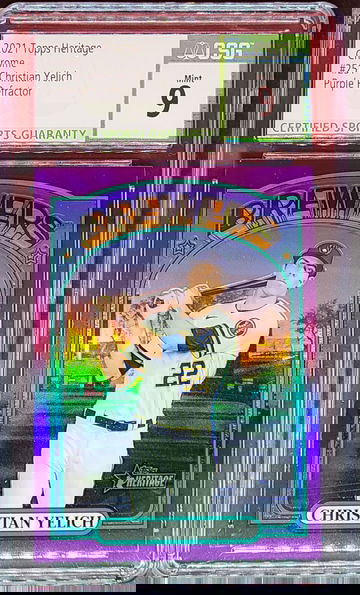 2021 Topps Heritage Chrome #251 Christian Yelich Purple Refractor CSG Mint 9