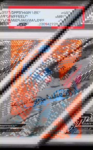 2017 Topps High Tek Orange Magma Diffractor Gary Sheffield #HT-GS Auto /25 PSA 9