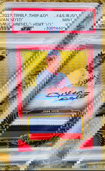 Juan Soto 1/1 Ruby Auto 4 Color Filthy Game Used Relic Path 2022 Triple Threads