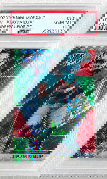 2020 Panini Mosaic Tua Tagovailoa RC #203 Red/Green Choice SP PSA 10 Gem Mint