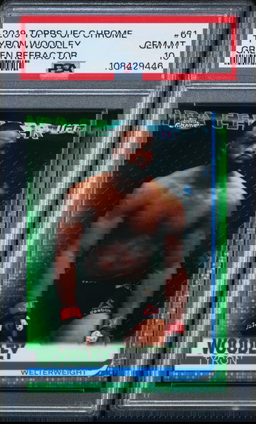 2019 Topps Chrome UFC Tyron Woodley #61 Green Refractor Serial #'d /99 PSA 10