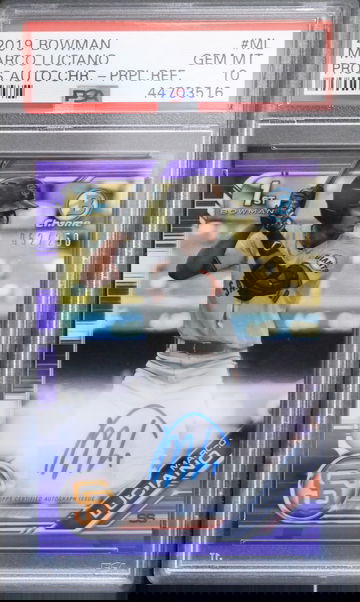 BGS 9.5 - 2019 BOWMAN CHROME MARCO LUCIANO (052/250) PURPLE REFRACTORS AUTO