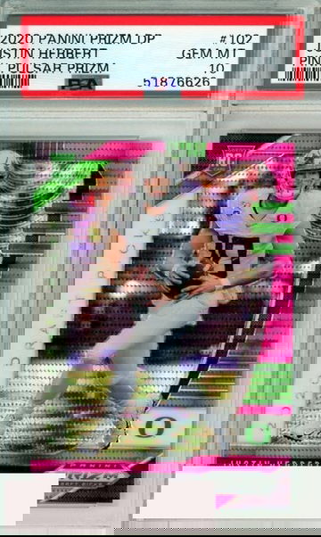 2020 PANINI PRIZM DP JUSTIN HERBERT #102 PINK PULSAR PRIZM ROOKIE PSA 10 GEM MT