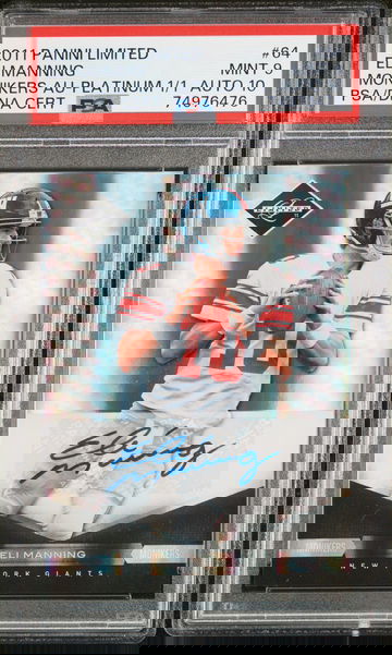 2011 PANINI LIMITED ELI MANNING MONIKERS AUTOGRAPH PLATINUM 1/1 PSA 9