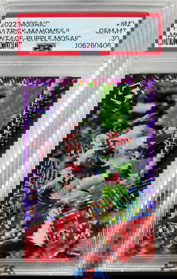 2022 Panini Mosaic Patrick Mahomes II #M2 Montage Purple Prizm /49 PSA 10