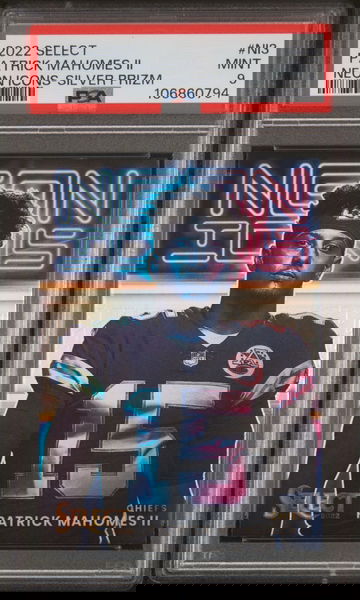 2022 SELECT PATRICK MAHOMES II NEON ICONS SILVER PRIZM PSA 9