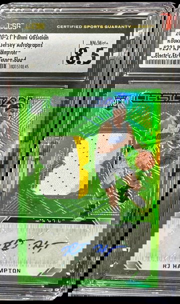 2020 Panini Obsidian Rookie Jersey Auto RJ Hampton Electric Etch Green Flood Auto 10