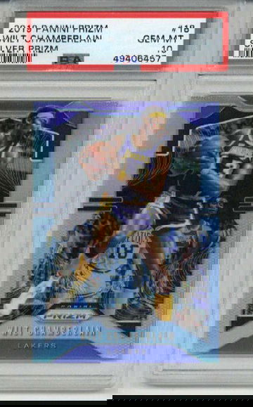 2019 PANINI PRIZM SILVER PRIZM #18 WILT CHAMBERLAIN CARD LAKERS PSA 10 LOW POP