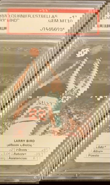 1988 Fournier Estrellas Basketball Card Larry Bird #1 Spanish Graded PSA 10 GEM.