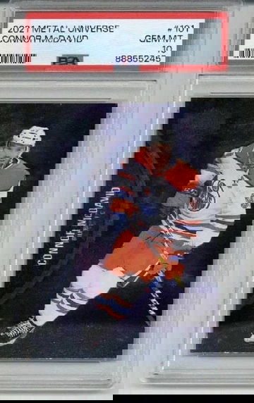 2021 SKYBOX METAL UNIVERSE #101 CONNOR MCDAVID CARD OILERS PSA 10 LOW POP