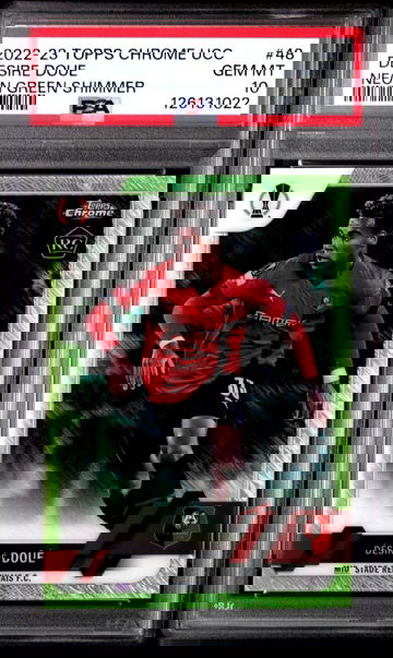 2022-23 Topps Chrome UEFA Club Competition Neon Green Shimmer #'d 334/399 Desire Doue RC PSA 10 Gem Mint