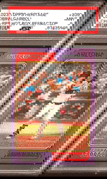 2023 Topps Heritage #209 Corbin Carroll RC Purple Chrome Refractor PSA 9