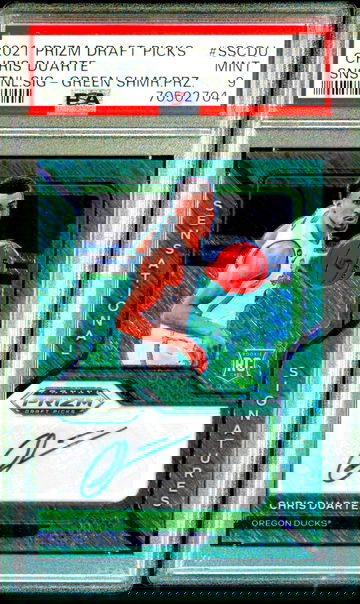 CHRIS DUARTE 2021 Prizm Draft Picks RC Green Shimmer Prizm Autograph 2/5 PSA 9 MINT SP