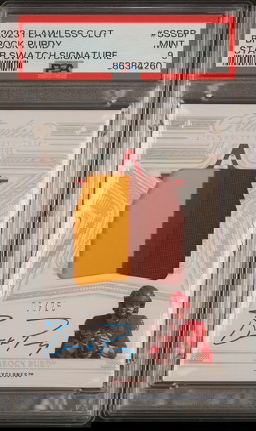 2023 Panini Flawless Collegiate Star Swatch Signatures Brock Purdy #SSSBP /25 PSA 9