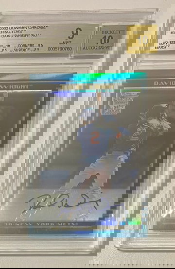 2002 Bowman Chrome David Wright Refractor BGS 9 Auto 10