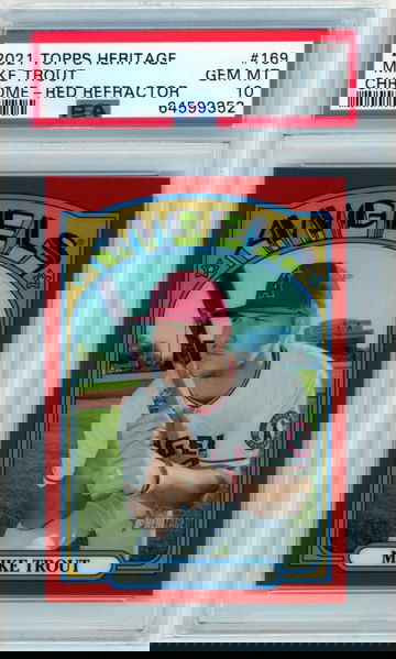 2021 Topps Heritage Chrome #169 Mike Trout Red Refractor PSA 10 GEM MINT!