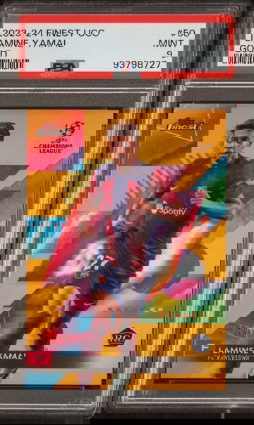 2023-24 TOPPS FINEST UEFA UCL LAMINE YAMAL #/50 GOLD #50 RC ROOKIE PSA 9