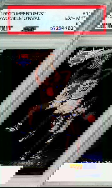 1992 UPPER DECK SHAQUILLE ONEAL #1 ROOKIE HOF ORLANDO MAGIC PSA EX-MT 6