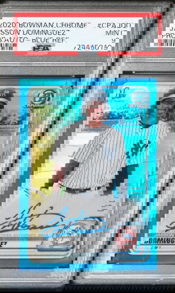 2020 BOWMAN CHROME BLUE REFRACTOR JASSON DOMINGUEZ ROOKIE AUTO /150 PSA 9