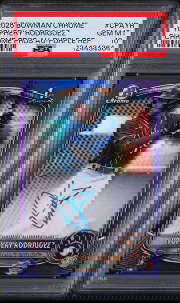 2025 Bowman Chrome Prospect Autograph Purple Refractor Yophery Rodriguez #CPAYR /250 PSA 10