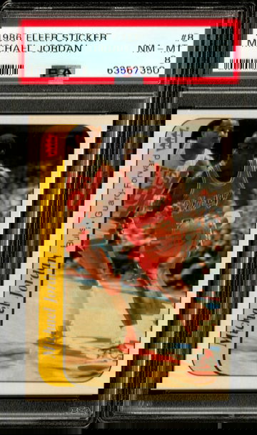 1986 FLEER STICKER MICHAEL JORDAN ROOKIE RC #8 PSA 8 NM-MT