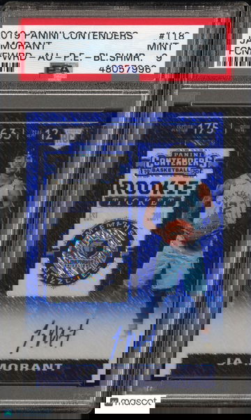 2019 Contenders Premium Ed Ja Morant #118 Rookie Blue Shimmer #/20 Auto PSA 9
