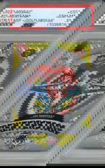 2022 PANINI MOSAIC CENTER STAGE GOLD MOSAIC JOE MONTANA 49ERS /10 PSA 10