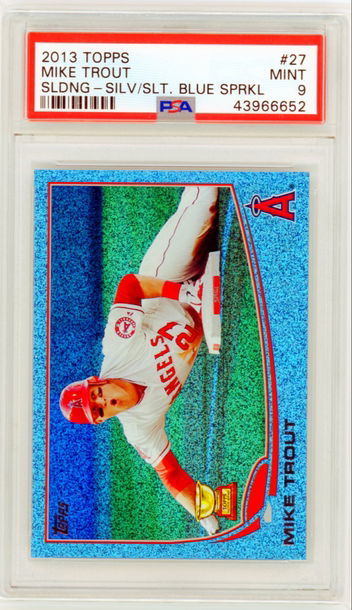 2013 Topps #27 Mike Trout Sliding-Silver Slate Blue Sparkle PSA9 MINT!
