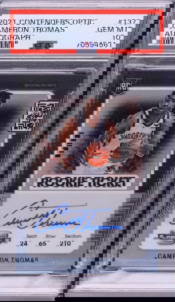 2021 Contenders Optic Cameron Thomas Premium Rookie Ticket Auto PSA 10