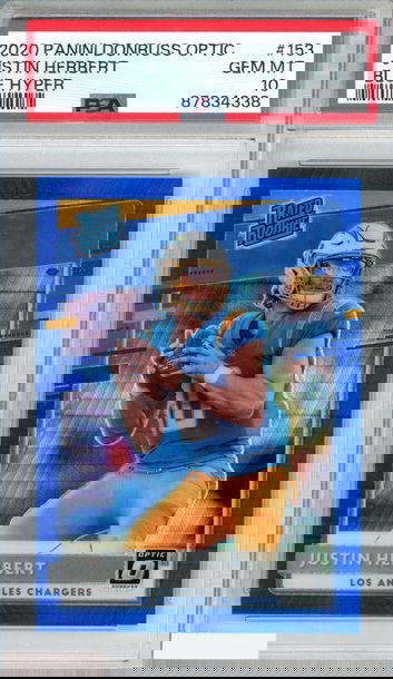 2020 PANINI DONRUSS OPTIC JUSTIN HERBERT #153 BLUE HYPER ROOKIE RC PSA 10 GEM MT