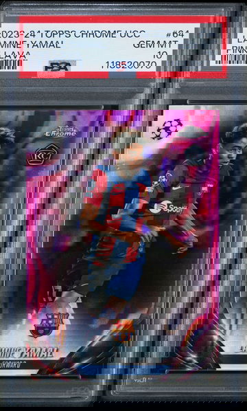 2023-24 TOPPS CHROME UEFA UCL LAMINE YAMAL PINK LAVA SSP #64 RC ROOKIE PSA 10