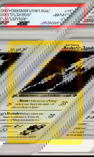 2000 POKEMON GYM CHALLENGE ROCKETS ZAPDOS #15 HOLO-1ST ED PSA 8