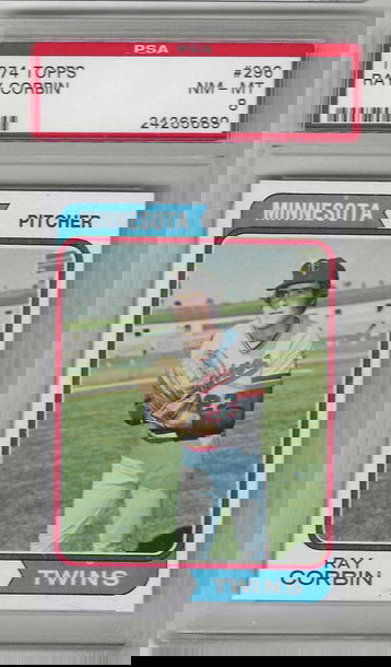 1974 Topps Baseball Card Ray Corbin #296 PSA 8 Minnesota Twins