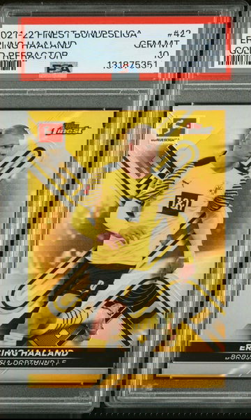 2021-22 Topps Finest Bundesliga Gold Refractor 29/50 Erling Haaland #42 PSA 10