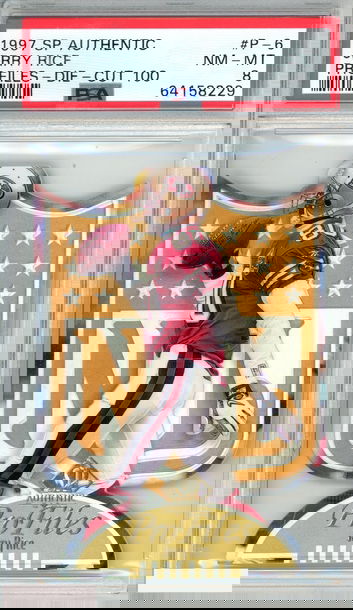 1997 SP AUTHENTIC PROFILES JERRY RICE #P-6 DIE-CUT 23 OF 100 HOF PSA 8