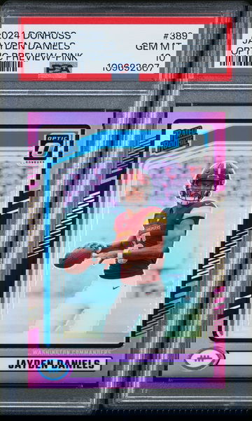 JAYDEN DANIELS OPTIC PREVIEW PINK HOLO ROOKIE 389 PSA 10 GEM MINT RC