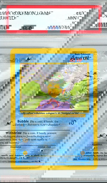 1999 POKEMON GAME SQUIRTLE #63 PSA 9 MINT