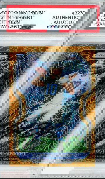2020 PANINI PRIZM JUSTIN HERBERT #325 LAZER PRIZM RC PSA AUTH AUTO GEM MT 10