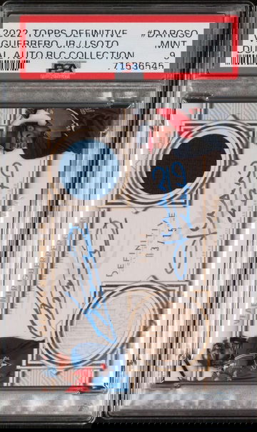 SOTO & GUERRERO 2022 TOPPS Definitive DUAL ON-CARD Auto GAME-USED Jersey *PSA 9*