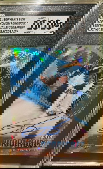 2021 Bowman's Best Julio Rodriguez Best of 2021 Atomic Auto 5/25 SGC 10/10
