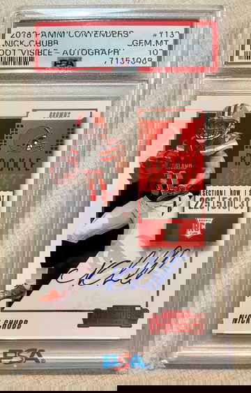 2018 Contenders Football NICK CHUBB Rookie Ticket RPS Auto SP Variation GEM MT PSA 10 POP 14! 