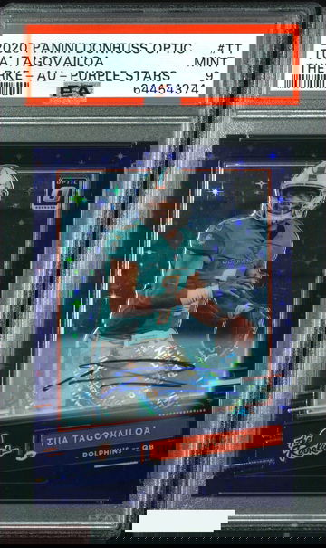 2020 DONRUSS OPTIC THE ROOKIES AUTO TUA TAGOVAILOA PURPLE STARS 23 OF 25 PSA 9