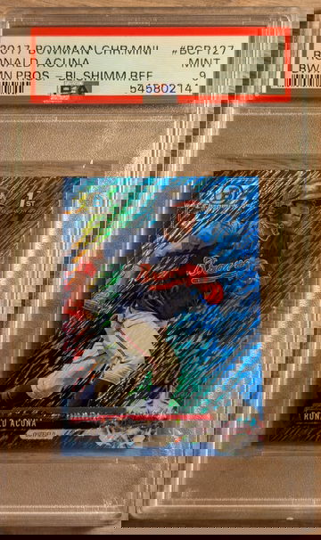 2017 Bowman Chrome Ronald Acuna 1st Mini Blue Shimmer Refractor /150 PSA 9 #BCP127