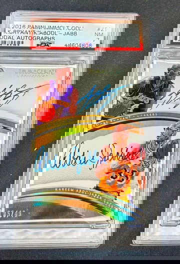 2016 Kobe Bryant Kareem Abdul Jabbar Panini Immaculate Dual Gold Auto 5/49 PSA 7 #21 SP Autograph Duals