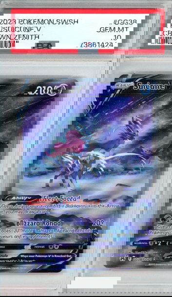 2023 POKEMON SWORD AND SHIELD CROWN ZENITH FA SUICUNE V #GG38 PSA 10 GEM MT