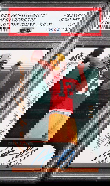 2005 SP Authentic Aaron Rodgers Rookie Sign of the Times Gold Auto /25 #SOTAR RC PSA 10 Gem Mint 