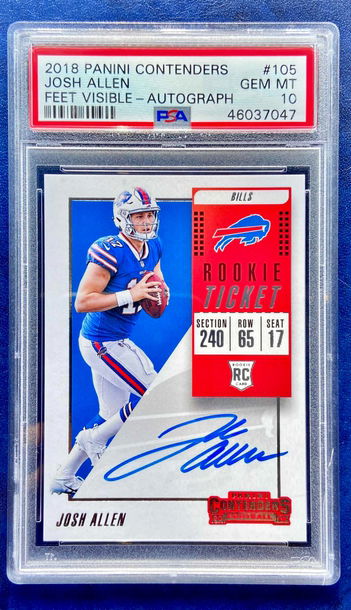 JOSH ALLEN - 2018 Panini Contenders Rookie Ticket auto SSP Feet visible PSA 10