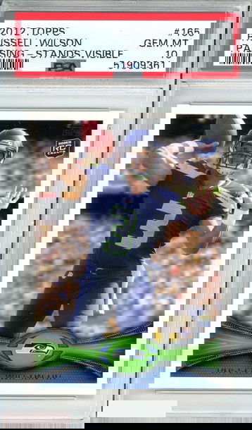 2012 TOPPS RUSSELL WILSON #165 PASSING-STANDS VISIBLE RC SEAHAWKS PSA 10 GEM MT