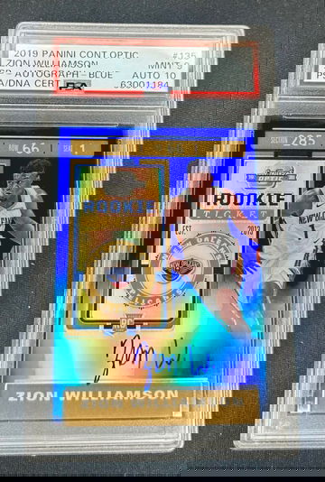 2019 Zion Williamson Panini Contenders Optic Blue Prizm Rookie Ticket Auto /35 PSA 9 10 #135 SP
