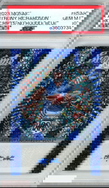 2023 PANINI MOSAIC ROOKIE SCRIPTS ANTHONY RICHARDSON #RSAR NO HUDDLE BLUE PSA 10